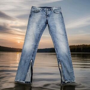 👖MNML Jeans Men 33 Fade Wash M1 Stretch Denim Ankle Zip Skinny Jeans Button Fly
